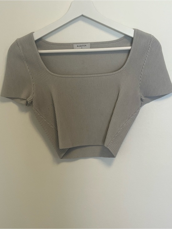 Babaton Tops - Aritzia Babaton Grey Ribbed Square Neck Crop Top Women's Size M